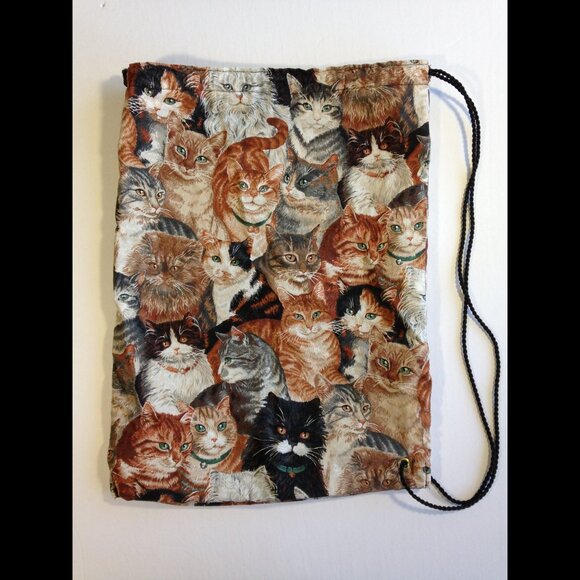 Cute Cats Pattern Drawstring Bag, over the shoulder, kittens tote gift idea - Picture 5 of 6